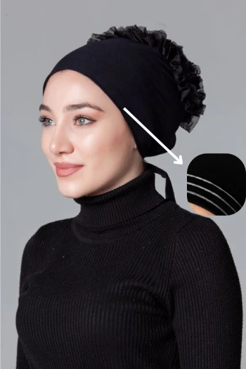 Moda Mevsimi Aksu Silikonlu Fırfırlı Kaymaz Bone Siyah