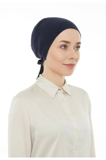 Moda Mevsimi Bağlamalı Dikişsiz Penye Bone Lacivert Dikişsiz Bone