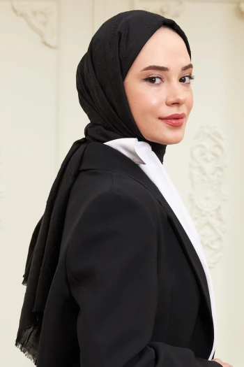 Moda Mevsimi Bambu Kraş Şal Siyah