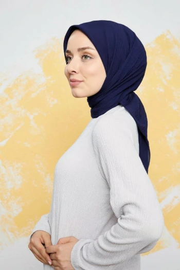 Moda Mevsimi Bonjela Soft Krinkıl Pamuk Eşarp Lacivert