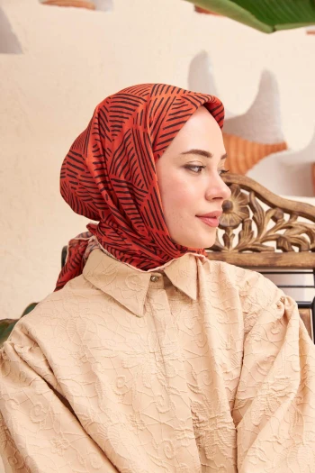 Moda Mevsimi İpekhan Çizgi Desen Soft Pamuk Viskon Eşarp Kiremit