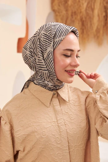 Moda Mevsimi İpekhan Çizgi Desen Soft Pamuk Viskon Eşarp Vizon-Siyah
