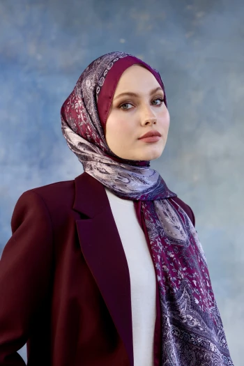 Moda Mevsimi İpekhan Desenli Hint İpeği Şal 5002-06 Vişne Çürüğü
