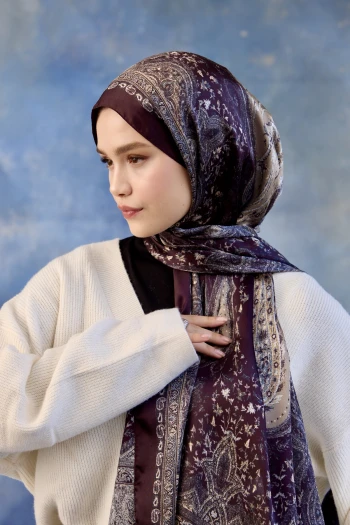 Moda Mevsimi İpekhan Desenli Hint İpeği Şal 5002-15 Mürdüm