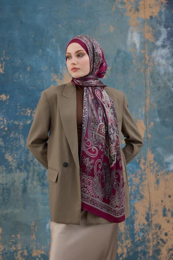Moda Mevsimi İpekhan Desenli Hint İpeği Şal 5008-14 Vişne Çürüğü V-14 Vişne Çürüğü