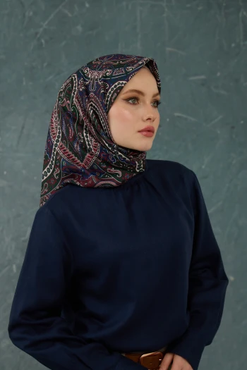 Moda Mevsimi İpekhan Soft Pamuk Etro Desen Eşarp 1224-06 Lacivert Bordo V-06 Lacivert Bordo