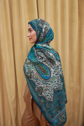 Moda Mevsimi İpekhan Soft Pamuk Etro Etnik Desen Şal 3055-06 Petrol Mavi V-06 Petrol Mavi