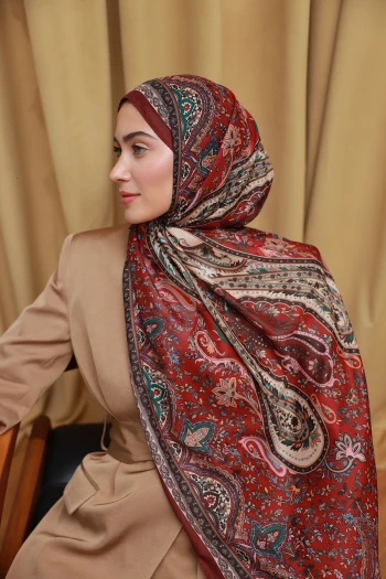 Moda Mevsimi İpekhan Soft Pamuk Etro Etnik Desen Şal 3055-13 Bordo V-13 Bordo