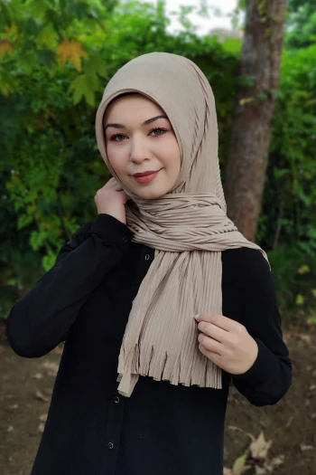 Moda Mevsimi Pratik Piliseli Hazır Şal Açık Vizon