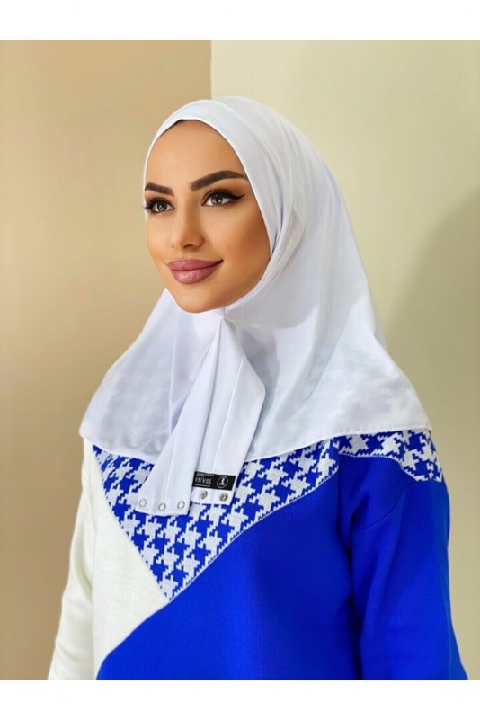 Moda Mevsimi Çıt Çıt Hazır Eşarp Çıtçıtlı Hijab Hazır Eşarp Beyaz
