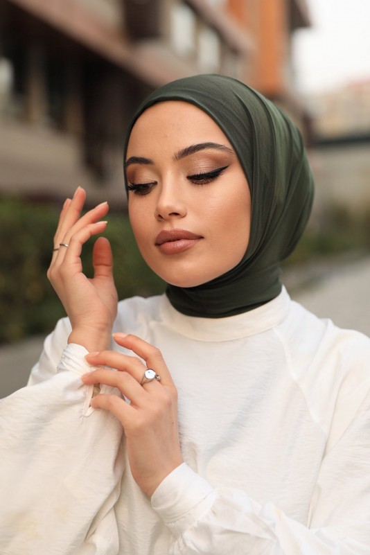 Moda Mevsimi Çıt Çıt Hazır Eşarp Çıtçıtlı Hijab Hazır Eşarp Haki
