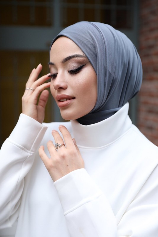 Moda Mevsimi Çıt Çıt Hazır Eşarp Çıtçıtlı Hijab Hazır Eşarp Gri