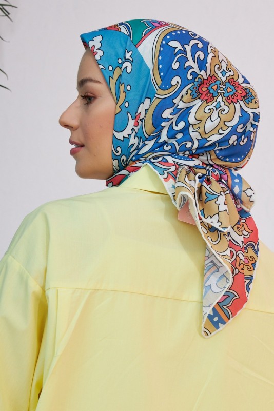 Moda Mevsimi İpekhan Mozaik Soft Pamuk Viskon Eşarp Saman Sarı