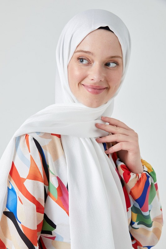 Moda Mevsimi FiveScarf Crystal Janjan Abiye Şal Beyaz