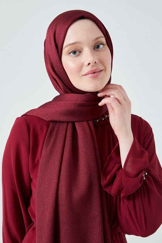 Moda Mevsimi FiveScarf Crystal Janjan Abiye Şal Bordo
