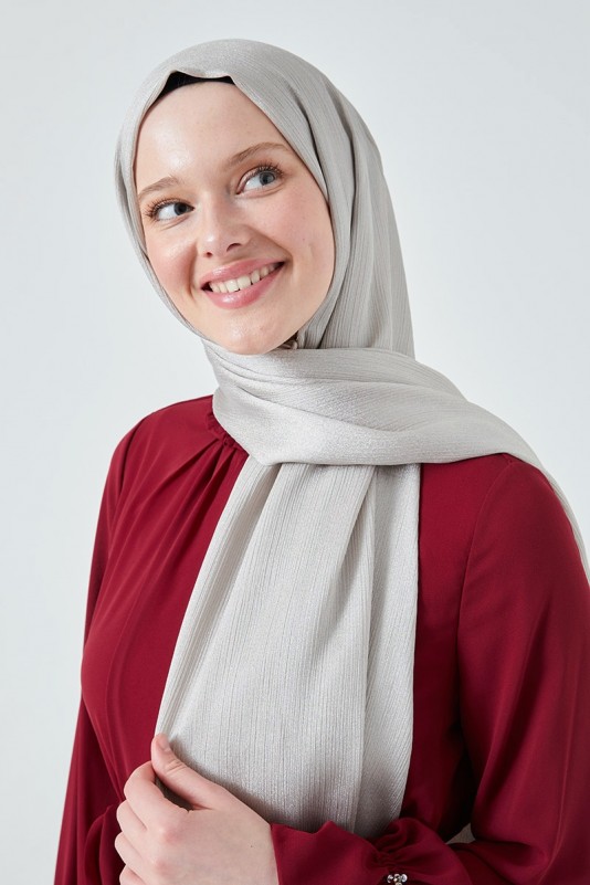 Moda Mevsimi FiveScarf Crystal Janjan Abiye Şal Grimsi Taş