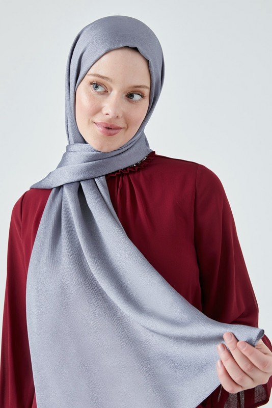 Moda Mevsimi FiveScarf Crystal Janjan Abiye Şal Koyu Gri