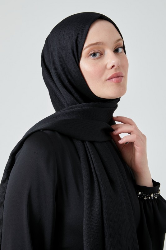 Moda Mevsimi FiveScarf Crystal Janjan Abiye Şal Siyah