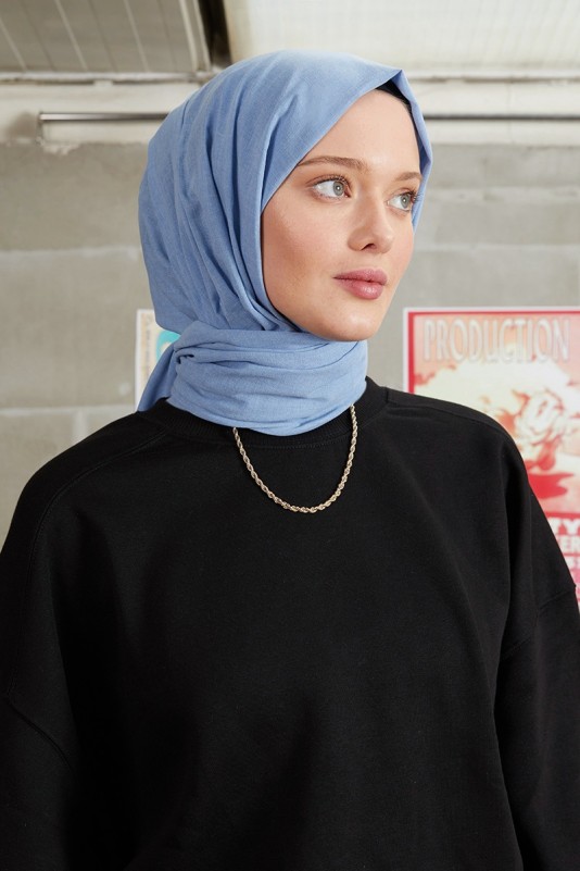 Moda Mevsimi FiveScarf Kot Dikişli Pamuk Koton Şal Açık İndigo