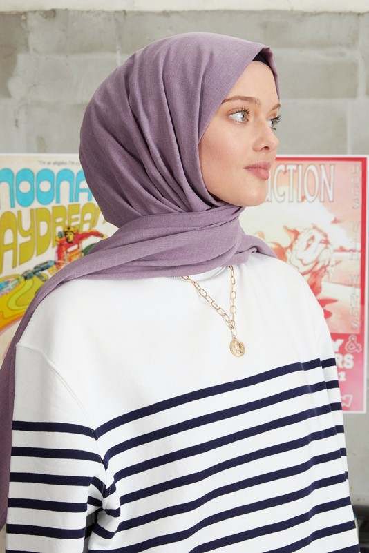 Moda Mevsimi FiveScarf Kot Dikişli Pamuk Koton Şal Leylak