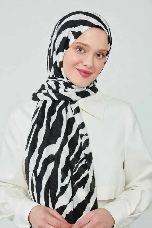 Moda Mevsimi Siyah Beyaz Serisi Desenli Mio Caz Şal Zebra Desen