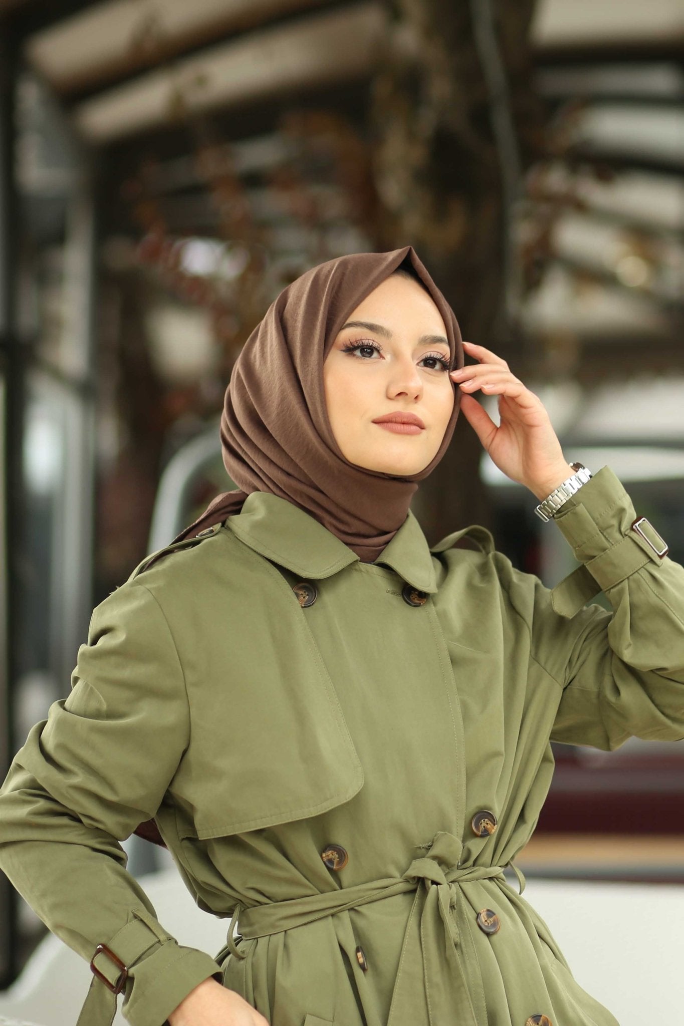 Moda Mevsimi FiveScarf Pamuk Kraş Caz Şal Çikolatalı Kahve