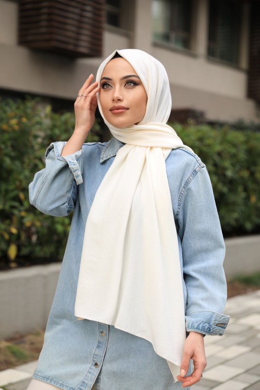 Moda Mevsimi FiveScarf Pamuk Kraş Caz Şal Ekru