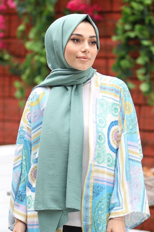 Moda Mevsimi FiveScarf Pamuk Kraş Caz Şal Su Yeşili