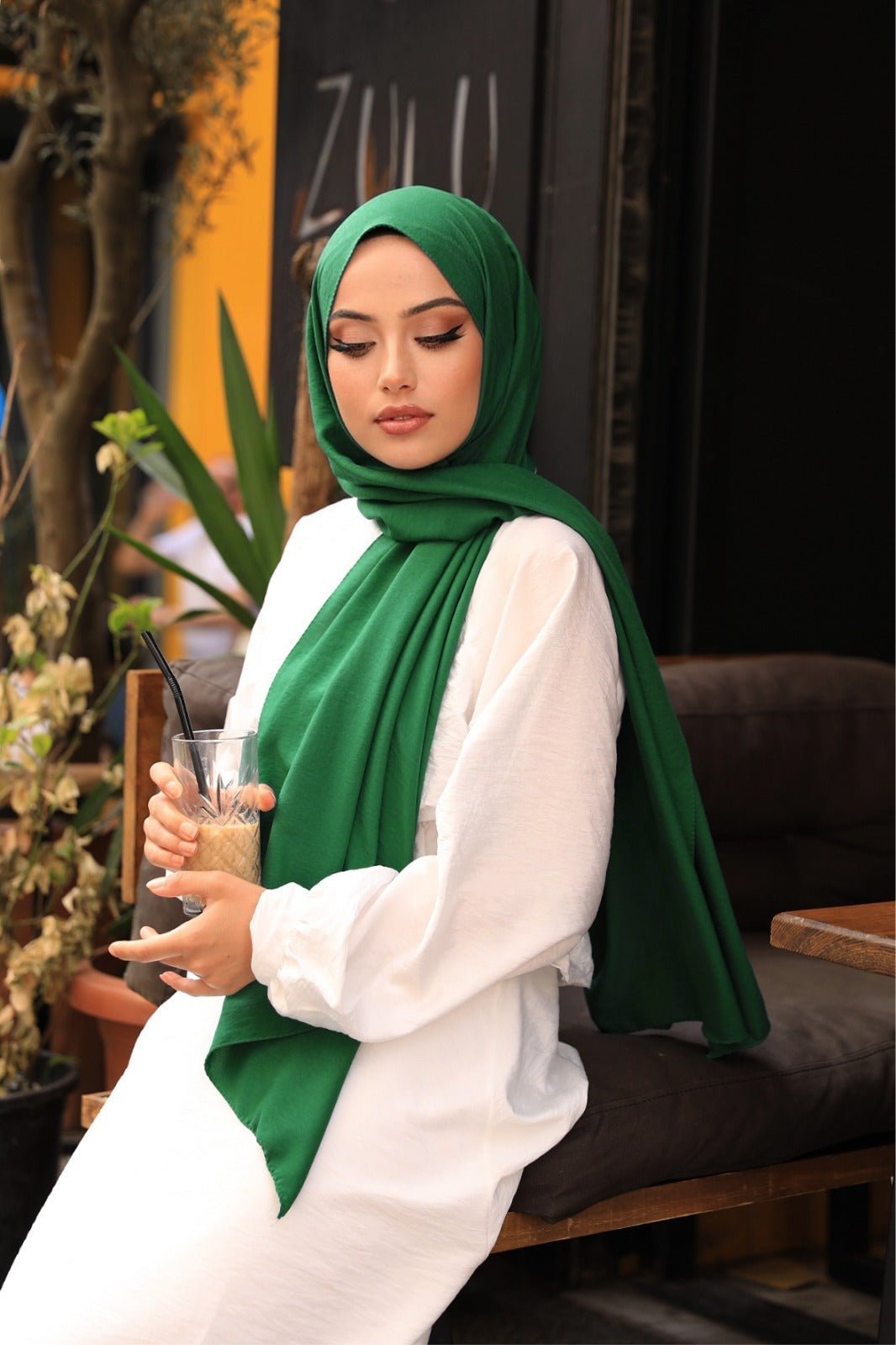 Moda Mevsimi FiveScarf Pamuk Kraş Caz Şal Yosun Yeşili