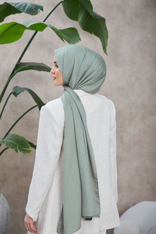 Moda Mevsimi İpekhan Alesa Desen İpeksi Jakar Şal Su Yeşili