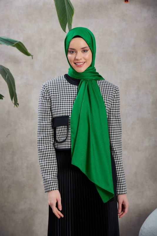 Moda Mevsimi İpekhan Alesa Desen İpeksi Jakar Şal Yeşil
