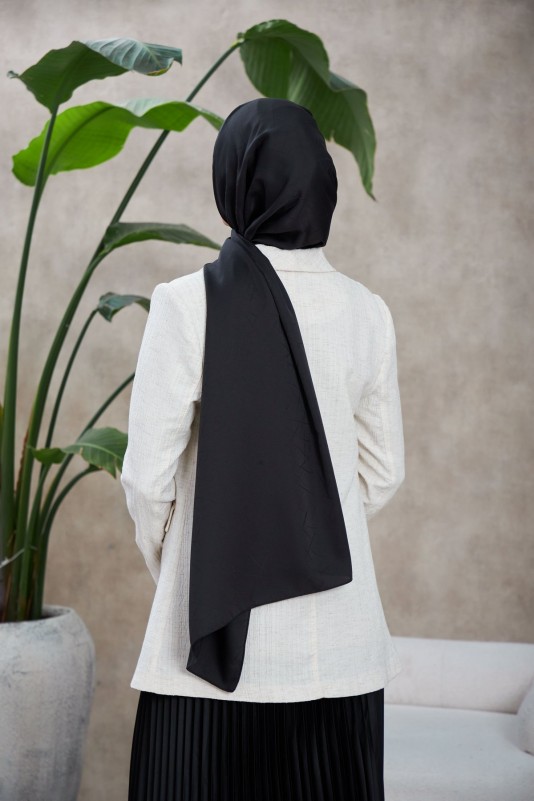 Moda Mevsimi İpekhan Line Leola Desen İpeksi Jakar Şal Siyah