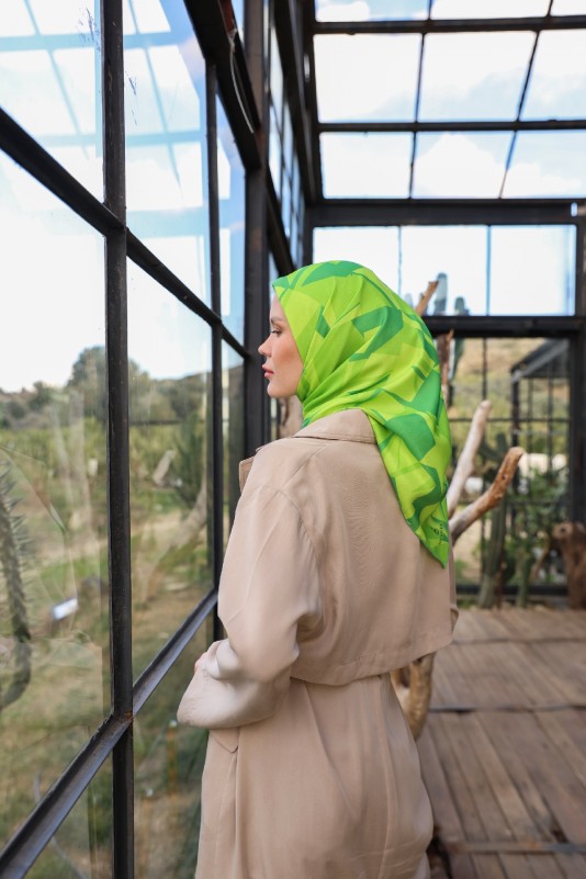 Moda Mevsimi İpekhan Cancas Desen Soft Pamuk Viskon Eşarp Yeşil