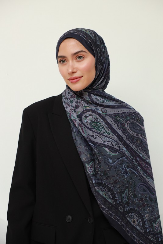 Moda Mevsimi İpekhan Soft Pamuk Etro Etnik Desen Şal 3055-15 Mor