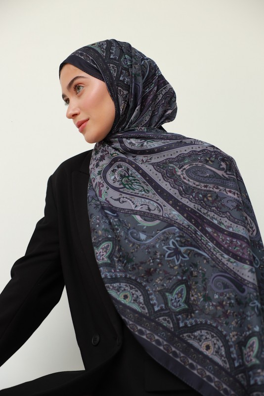 Moda Mevsimi İpekhan Soft Pamuk Etro Etnik Desen Şal 3055-15 Mor