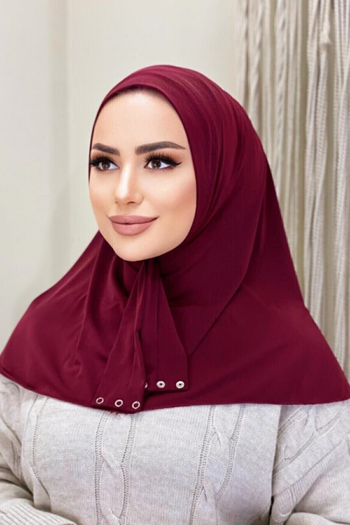 Moda Mevsimi Çıt Çıt Hazır Eşarp Çıtçıtlı Hijab Hazır Eşarp Bordo