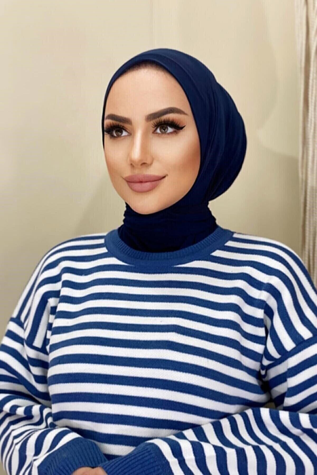 Moda Mevsimi Çıt Çıt Hazır Eşarp Çıtçıtlı Hijab Hazır Eşarp Lacivert