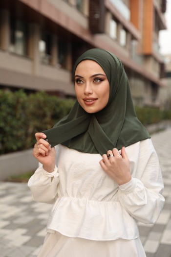 Moda Mevsimi Çıt Çıt Hazır Eşarp Çıtçıtlı Hijab Hazır Eşarp Haki