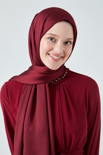 Moda Mevsimi FiveScarf Crystal Janjan Abiye Şal Bordo