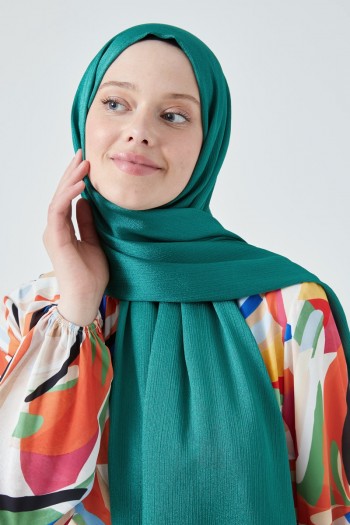 Moda Mevsimi FiveScarf Crystal Janjan Abiye Şal Petrol Yeşili
