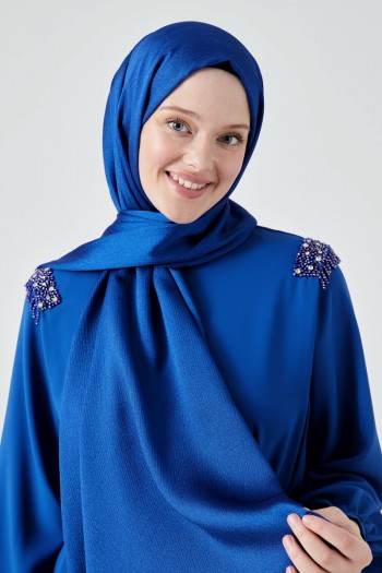 Moda Mevsimi FiveScarf Crystal Janjan Abiye Şal Saks