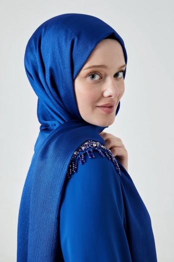 Moda Mevsimi FiveScarf Crystal Janjan Abiye Şal Saks