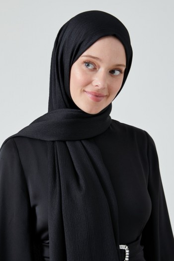 Moda Mevsimi FiveScarf Crystal Janjan Abiye Şal Siyah