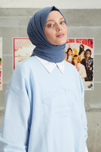 Moda Mevsimi FiveScarf Kot Dikişli Pamuk Koton Şal Koyu İndigo