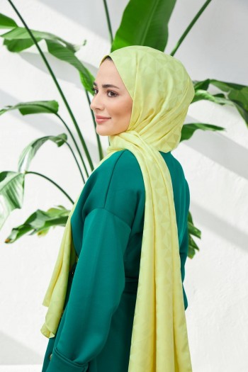 Moda Mevsimi İpekhan Triangle Desen İpeksi Jakar Şal Fıstık Yeşil