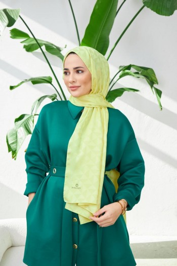 Moda Mevsimi İpekhan Triangle Desen İpeksi Jakar Şal Fıstık Yeşil