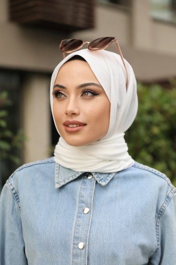 Moda Mevsimi FiveScarf Pamuk Kraş Caz Şal Ekru