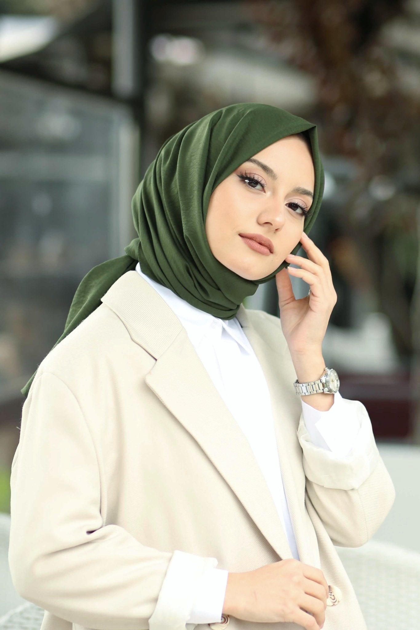 Moda Mevsimi FiveScarf Pamuk Kraş Caz Şal Haki