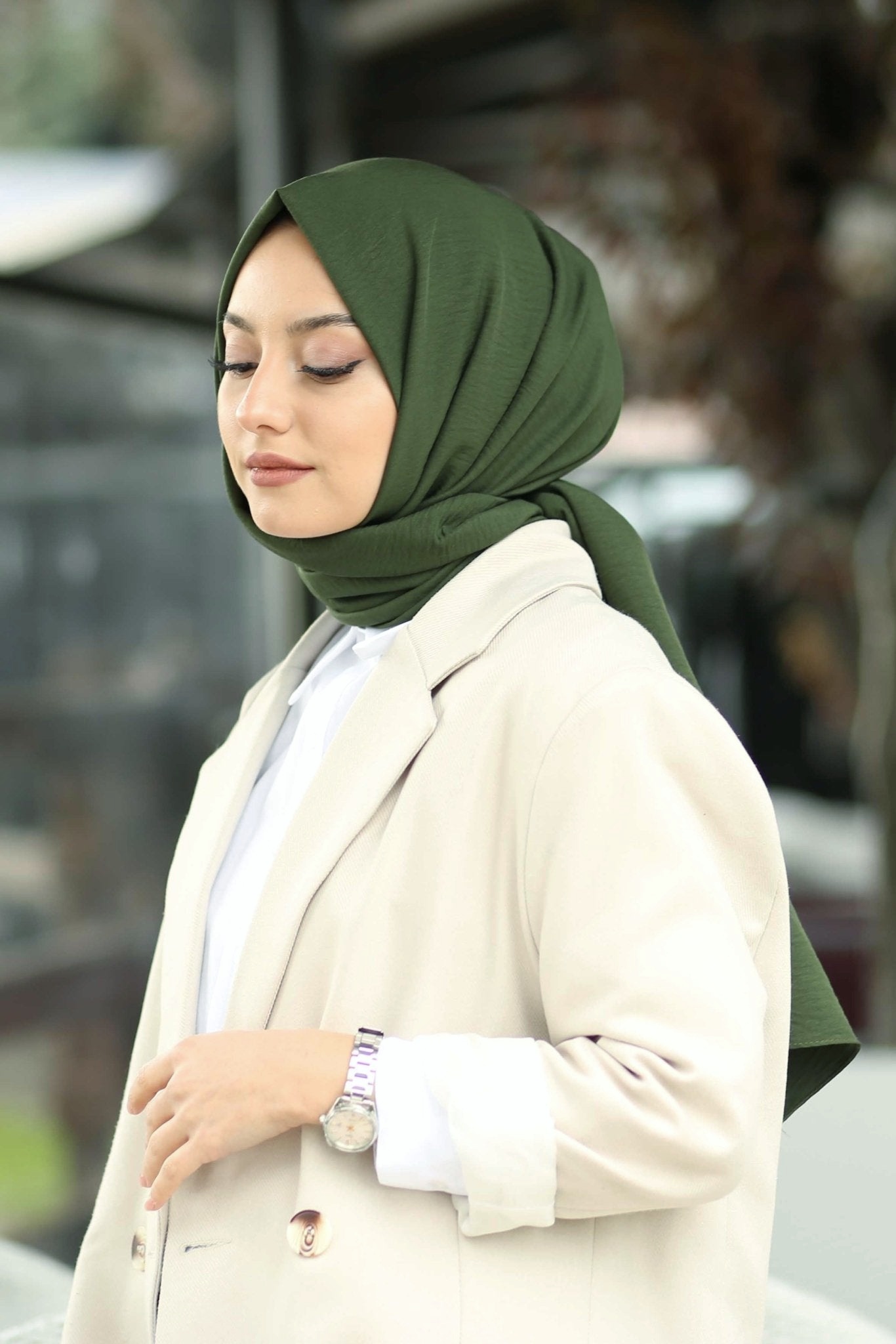 Moda Mevsimi FiveScarf Pamuk Kraş Caz Şal Haki