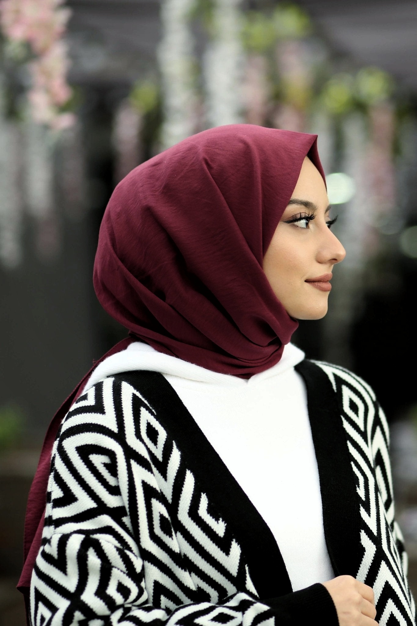 Moda Mevsimi FiveScarf Pamuk Kraş Caz Şal Koyu Bordo